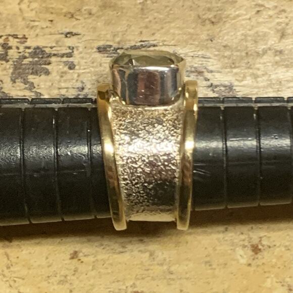 YS Sterling Silver & Brass with Prasiolite(Light Green) Ring Size 7 India - Picture 9 of 10